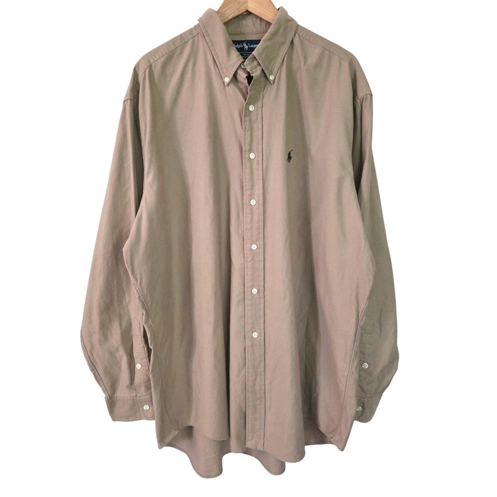 Vintage Ralph Lauren Blake Beige Tan Cotton Shirt XL Long Sleeve Button Down